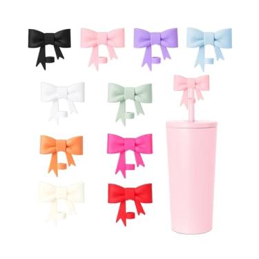 Imagem de 10 capas clássicas de canudo de laço de 8 mm compatíveis com copos Stanley Tumbler, protetores de tampas reutilizáveis de silicone fofos para canudo, canudo, acessórios