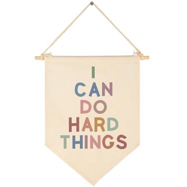 Imagem de I Can Do Hard Things-Affirmations Flâmula Decoração de Parede Presentes para Bebês Meninos Meninas Crianças Faixa Pendurada em Tela Decoração de Parede Presentes para Quarto de Bebê Sala de Jogos