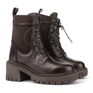 Imagem de Bota Coturno em Couro Pires Shoes Com Elástico Nas Laterais Salto Gros