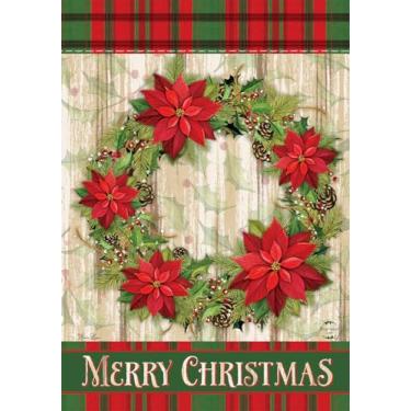 Imagem de Guirlanda de poinsétia bandeira de casa de Natal xadrez floral 71 cm x 101 cm Briarwood Lane