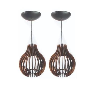Imagem de 02 Pendentes Luminária De Teto Rústico Área Gourmet Madeira Marrom Mod