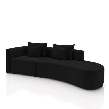 Imagem de Sofá Curvo Decorativo Kimiko 317cm 3 Lugares Sala De Estar Com Chaise Veludo Preto G52 - Gran Belo