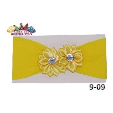 Imagem de 1 Faixa Cabelo Meia Seda Bebê 2 Flor Rn - Mundo das Meninas, Amarelo