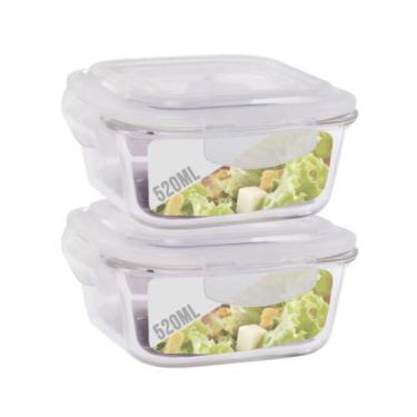 Imagem de Jogo 2 Pote Vidro 520ML Forno Microondas Quadrado Hermetico - QUALITY 