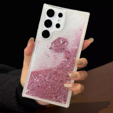 Imagem de Capa de TPU transparente com estampa de areia movediça luminosa para Samsung Galaxy S25 S24 S23 S22 S21 S20 Ultra Plus S23 S21 Fe A55 A54 A35 A25 A15 A24 (para Galaxy S21+ 5G/rosa)