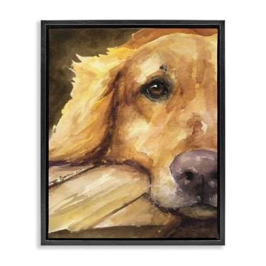 Imagem de Stupell Industries Arte de parede em tela flutuante marrom Sight of Golden Retriever, design de George Dyachenko, 78 x 63 cm