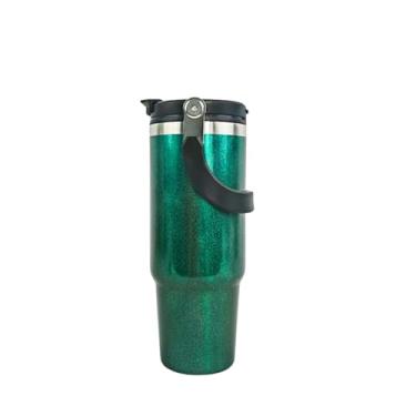 Imagem de Copo Térmico com Canudo Tampa e Alça 900ml, Cops Garrafas Termico para viagem vácuo dupla camada aço inoxidável, Caneca Termica Cafe Água Chá,Presente, Fitness Barganha Mix (p2000Verde Brilhante)
