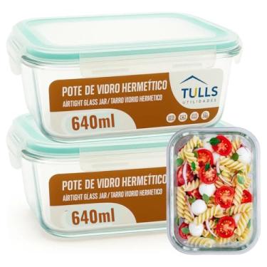 Imagem de Kit 2 Potes Marmita de Vidro com Tampa Trava Hermética, 640ml, Recipiente para Alimentos