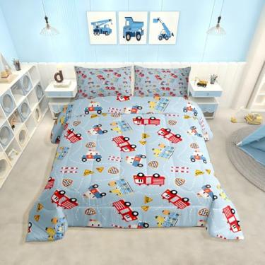 Imagem de Feelyou Conjunto de edredom solteiro com desenho de carro de polícia, para crianças, meninos, meninas, decoração de quarto, microfibra, 2 peças com 1 fronha