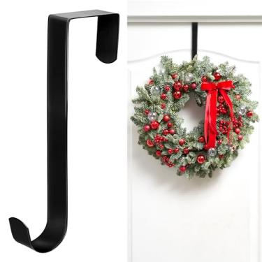 Imagem de Cabides de guirlanda de Natal, suporte de gancho de guirlanda de 30 cm, ganchos sobre a porta, ganchos de guirlanda de metal para decoração de Natal, decoração de porta de varanda, preto