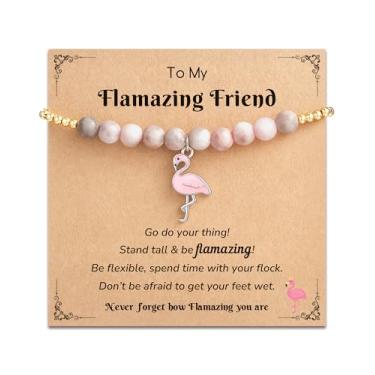 Imagem de JQVLOVE You're Flamazing, presentes de flamingo para mulheres, pulseiras de amizade de flamingo rosa, presentes perfeitos de Dia dos Namorados Galentines para amigas, One Size, Aço inoxidável, Sem