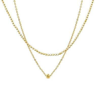 Imagem de MSCHA HOME Colar de ouro para mulheres empilhado moderno não manchado pingente de corrente banhado a ouro 14K simples delicado conjunto de joias de camada dupla presente, One Size, Latão Metal Ouro