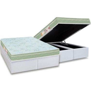 Imagem de Cama Box Baú Queen: Colchão Espuma D33 Castor Sleep Max Euro Pillow + Base White(158X198)