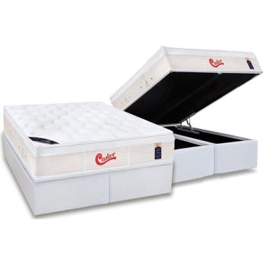Imagem de Cama Box Baú King: Colchão Molas Pocket Ensacadas Castor Gold Star Vitagel + Base White(193X203)