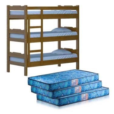 Imagem de Treliche Em Madeira Maciça Esmeralda Nemargi Imbuia Com 3 Colchões Gazin