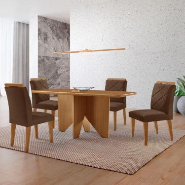 Imagem de Mesa Evora 120 Mdf Canto Copo E Com 4 Cadeiras Melissa Veludo Marrom-naturalle-naturalle