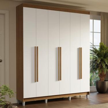 Imagem de Guarda-roupa Casal Com Pés 6 Portas Batentes Rustic-branco-rustic Saturno Madesa
