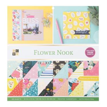 Imagem de DCWV Papel cartolina impresso 30 x 30 cm, 36 folhas de papel para scrapbook para artesanato e confecção de cartões, cartolina resistente dupla face com detalhes em folha - Flower Nook