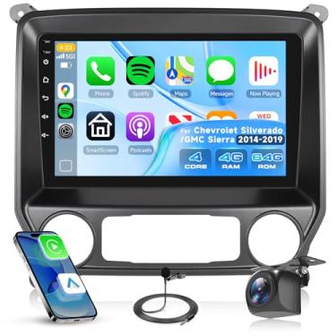 Imagem de Rádio estéreo para Chevy Silverado/GMC Sierra 2014 2015 2016 2017 2018 2019 Android 13 4G + 64G rádio sem fio Carplay Android Auto, tela sensível ao toque de 10 polegadas Bluetooth 5GWIFI GPS SWC FM