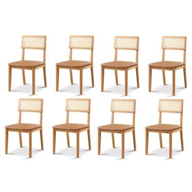 Imagem de Kit com 8 Cadeiras de Jantar Ava com Encosto de Telinha Caramelo