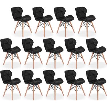 Imagem de Kit 14 Cadeiras De Jantar Charles Eames Slim Wood Estofada - Preto