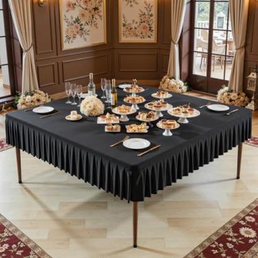 Imagem de Toalha de mesa quadrada preta de 152 x 152 cm, sem rugas, para mesas quadradas, saia de mesa de cetim de tecido decorativo lavável para casamento, aniversário, coquetel, buffet, jantar, acampamento