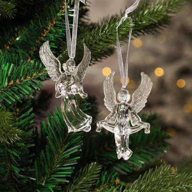 Imagem de Pingentes de gelo de floco de neve de cristal enfeite de acrílico para pendurar em árvore de Natal, decorações de festa em casa (2 peças, anjos femininos, 9 cm)