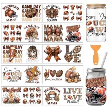 Imagem de arricraft 10 adesivos de transferência de copo de PVC com tema de rúgbi, pequeno rugby com arco de capacete, estampa de leopardo, adesivo UV à prova d'água para copos de 473 ml, janela de casa