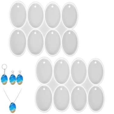 Imagem de Molde oval de silicone plano brilhante 16Cavity com furo, moldes ovais de resina, pingente/porta-chaves ovais, chaveiro de resina para moldes de etiquetas de animais de estimação