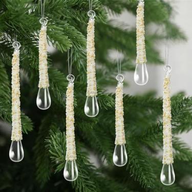 Imagem de LOYIM 24 peças de enfeites de vidro para pendurar em gota transparente, enfeites de Natal, decorações delicadas de lustre de gelo, pingos de chuva de vidro para centros de mesa, decoração de árvore de