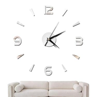 Imagem de Frdhee Adesivo de relógio de parede 1 mm acrílico espelho decoração DIY parede moderna casa escritório decoração de quarto (prata)