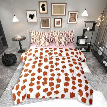 Imagem de Erosebridal Jogo de cama de solteiro, com estampa de bolinhas vermelhas, marrons, abstratas, boêmio, pinceladas, 7 peças, para crianças, adolescentes, adultos, vermelho, marrom, decoração de quarto