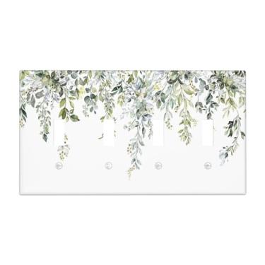 Imagem de Nadoabtm Capas para interruptores de luz, boho, casa de fazenda, flor, folha, verde sálvia, quadriciclo, placa de parede de 4 grupos, placas decorativas para decoração de cabine de quarto