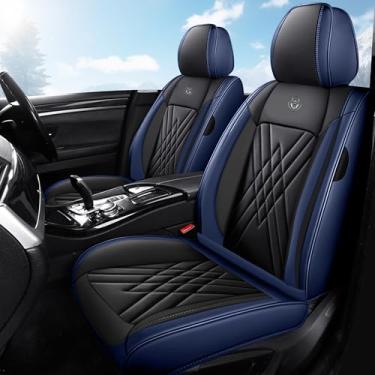 Imagem de SARISKA Capas de assento de carro adequadas para Toyota Fj Cruiser 2007-2014 flancos totalmente embrulhados e compatibilidade com airbag lateral de couro napa premium (conjunto frontal, preto azul)