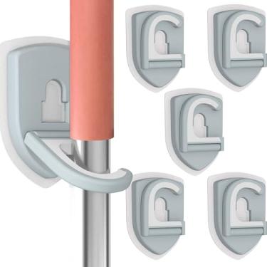 Imagem de ROCKYGFI Suporte de vassoura de parede autoadesivo, organizador de vassoura e esfregão para pendurar na parede, sem perfuração, gancho de vassoura antiderrapante sobre porta para casa, cozinha, jardim