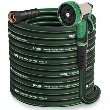 Imagem de Mangueira de jardim resistente de 30 metros com bocal, mangueira de água flexível não expansível, mangueira híbrida leve resistente a dobras, mangueira à prova de vazamento, acessórios macho para