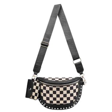 Imagem de Bolsa transversal quadriculada para mulheres, bolsa xadrez, cruzada, pochete quadriculada, D1 - preto