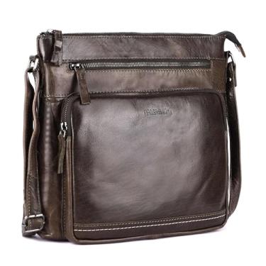 Imagem de LEDERBUCK Olga Bolsa tiracolo feminina extragrande de couro legítimo – Bolsa de ombro macia com zíper triplo, Verde oliva, Bolsa tiracolo