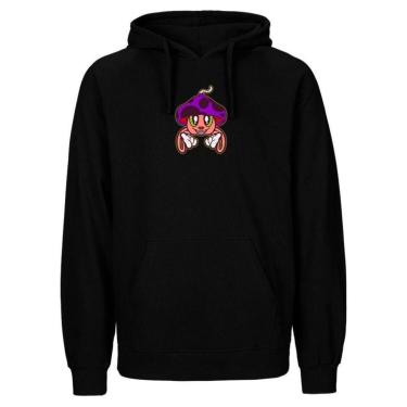 Imagem de Blusa de Frio Flanelada Unissex Estampada Moletom Canguru Preta Com Capuz-Masculino