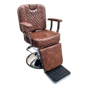 Imagem de Cadeira Poltrona Reclinável Braço Cromado Hidráulica Marrom caramelo -