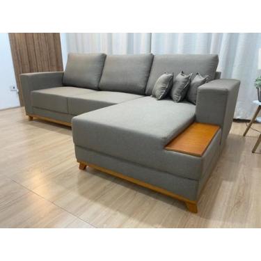 Imagem de Sofá 3 Lugares 2,50 m Linho Marrom Chaise Aline Plus - Alpoim