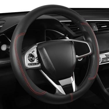 Imagem de Capa de volante de carro, capa de volante de couro de microfibra universal de 39,4 a 40,6 cm, antiderrapante, respirável, protetor de roda automotivo para homens e mulheres, (preto)