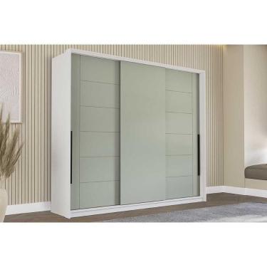 Imagem de Guarda Roupa Casal 3 Portas De Correr E 4 Gavetas Lisboa Branco/verde - Politorno