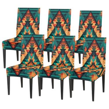 Imagem de Conjunto de 6 capas elásticas para cadeira de sala de jantar, capa protetora de assento de cadeira, étnica, asteca, boêmia retrô, removível, lavável, para cozinha, casa, hotel, banquete, festa de