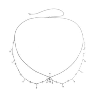 Imagem de Corrente de cintura para umbigo para mulheres sexy corrente corporal imitação de zircônia cúbica borla elegante biquíni corrente em camadas moda ajustável joia corporal para festa de verão na praia