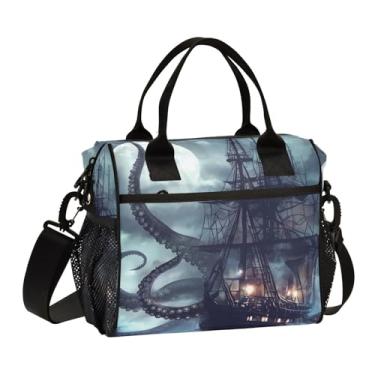 Imagem de ATTX Lancheira isolada para navio pirata – bolsa térmica portátil grande com alça removível para trabalho, praia, piquenique #701