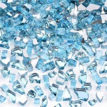 Imagem de GasSaf Vidro de fogo de 1/10.2 cm Vidro de fogo refletivo temperado corte de fibra de vidro triturado para fogueira, lareira, substitui troncos de gás existentes e rochas vulcânicas (9 kg) (azul