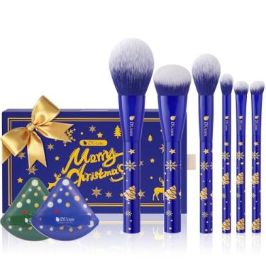 Imagem de DUcare Conjunto de pincéis de maquiagem de Natal, 6 peças, conjunto de pincéis de maquiagem sintético premium, base Kabuki, mistura de pó facial, corretivos, sombras, pincéis