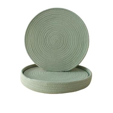 Imagem de Jogo americano redondo conjunto de 6 com cesta, tapetes de mesa de tecido de algodão de 33 cm, antiderrapante, resistente ao calor, carregadores de jantar laváveis, almofadas quentes de cozinha