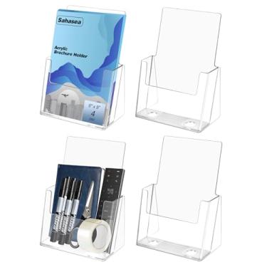 Imagem de Sahasea Suporte de folheto de 15 x 23 cm, pacote com 4 porta-panfletos para imóveis, suporte de letreiro de acrílico, suporte de exibição de folheto transparente para loja, escritório, suporte de